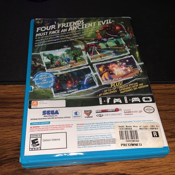 Sonic Boom: Rise of Lyric (Nintendo Wii U) *COMPLETE W/ MANUAL - TESTED*game - Picture 8 of 9